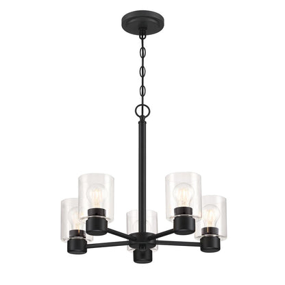 Westinghouse Sylvestre 21in 5-Light Chandelier | Matte Black and Clear Glass | Dining Room & Living Room | 20 x 20 x 18 in | Model 6115300