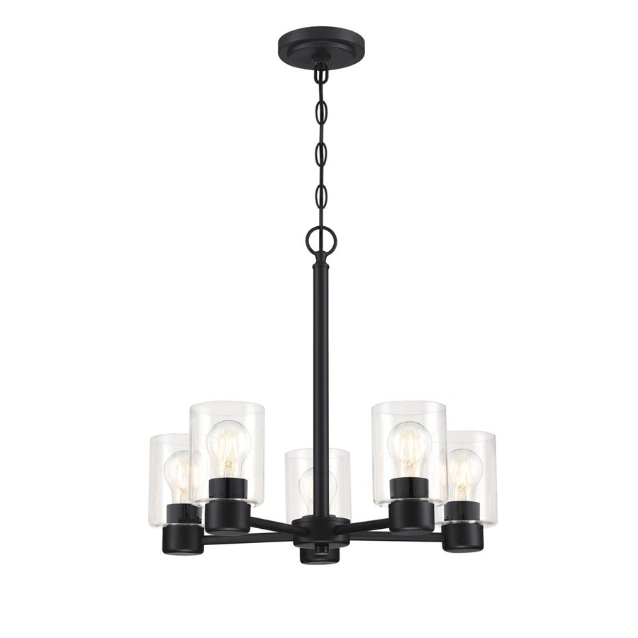 Westinghouse Sylvestre 21in 5-Light Chandelier | Matte Black and Clear Glass | Dining Room & Living Room | 20 x 20 x 18 in | Model 6115300