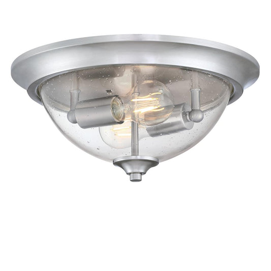 Westinghouse Basset 13in 2-Light Flush Mount | Brushed Nickel and Clear Seeded Glass | Bedroom & Hallway | 13 x 13 x 6 in | Model 6115900