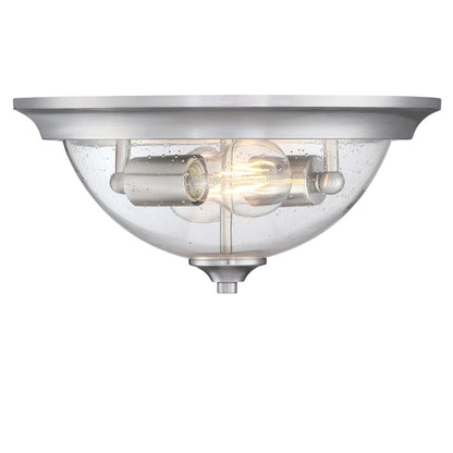Westinghouse Basset 13in 2-Light Flush Mount | Brushed Nickel and Clear Seeded Glass | Bedroom & Hallway | 13 x 13 x 6 in | Model 6115900