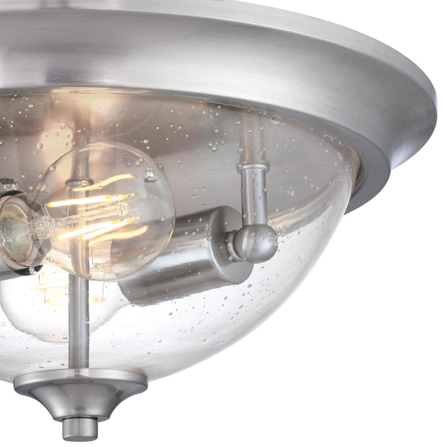 Westinghouse Basset 13in 2-Light Flush Mount | Brushed Nickel and Clear Seeded Glass | Bedroom & Hallway | 13 x 13 x 6 in | Model 6115900