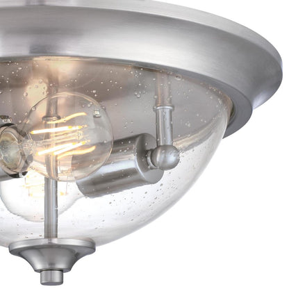 Westinghouse Basset 13in 2-Light Flush Mount | Brushed Nickel and Clear Seeded Glass | Bedroom & Hallway | 13 x 13 x 6 in | Model 6115900