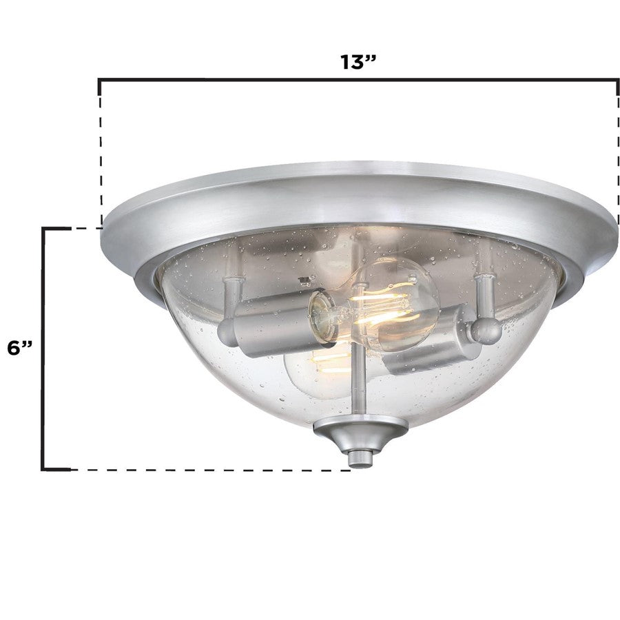 Westinghouse Basset 13in 2-Light Flush Mount | Brushed Nickel and Clear Seeded Glass | Bedroom & Hallway | 13 x 13 x 6 in | Model 6115900