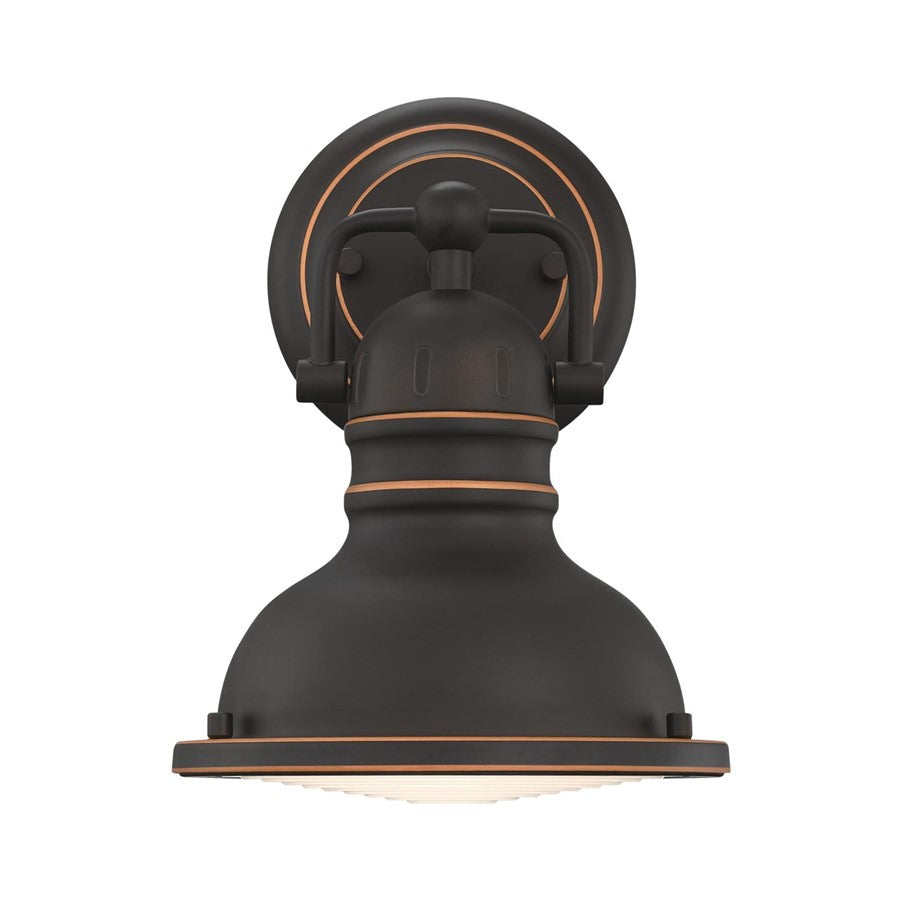 Westinghouse Boswell 7in 1-Light Wall Sconce | Vintage Oil-Rubbed Bronze and Frosted Prismatic Lens | Bathroom & Bedroom | Model 6116100