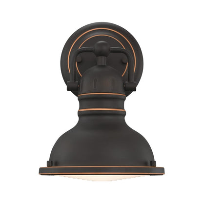 Westinghouse Boswell 7in 1-Light Wall Sconce | Vintage Oil-Rubbed Bronze and Frosted Prismatic Lens | Bathroom & Bedroom | Model 6116100