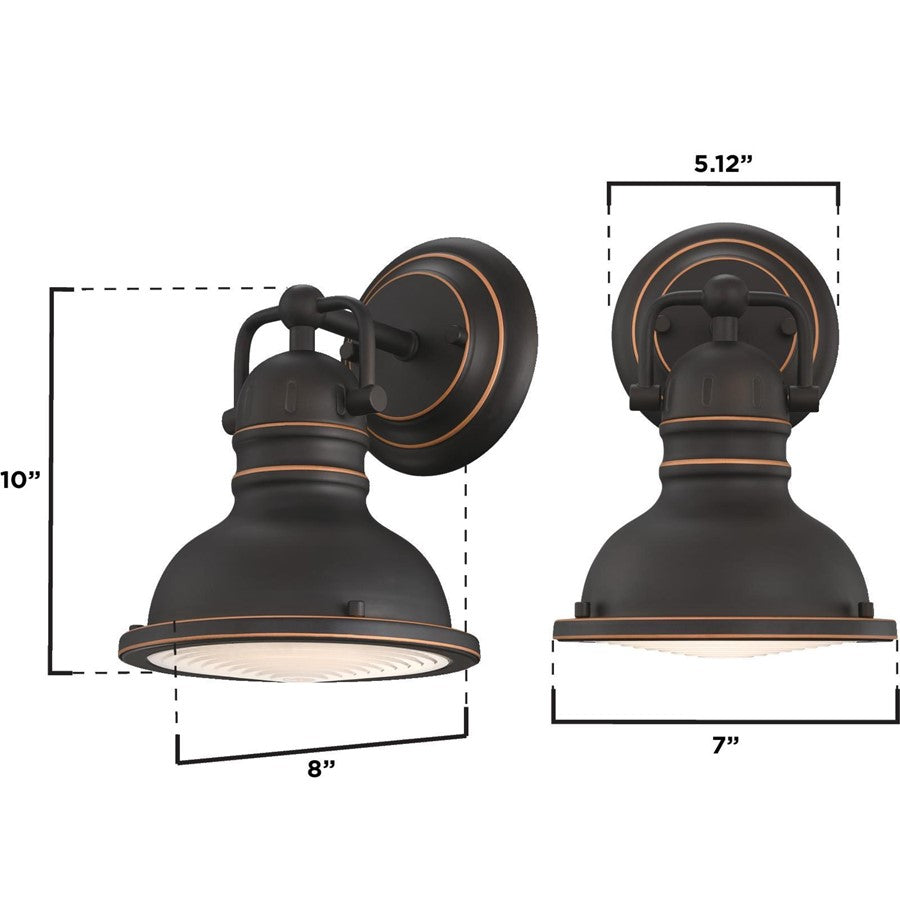 Westinghouse Boswell 7in 1-Light Wall Sconce | Vintage Oil-Rubbed Bronze and Frosted Prismatic Lens | Bathroom & Bedroom | Model 6116100