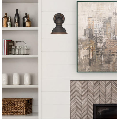 Westinghouse Boswell 7in 1-Light Wall Sconce | Vintage Oil-Rubbed Bronze and Frosted Prismatic Lens | Bathroom & Bedroom | Model 6116100