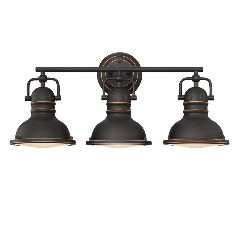 Westinghouse Boswell 23in 3-Light Vanity Light | Vintage Oil-Rubbed Bronze and Frosted Prismatic Lens | Bathroom & Bedroom | Model 6116200