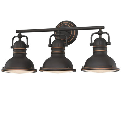Westinghouse Boswell 23in 3-Light Vanity Light | Vintage Oil-Rubbed Bronze and Frosted Prismatic Lens | Bathroom & Bedroom | Model 6116200
