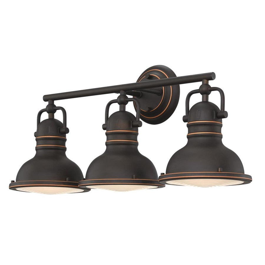 Westinghouse Boswell 23in 3-Light Vanity Light | Vintage Oil-Rubbed Bronze and Frosted Prismatic Lens | Bathroom & Bedroom | Model 6116200