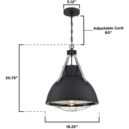 Westinghouse Bartley 16in 1-Light Pendant | Industrial Matte Black and Dark Pewter Cage Shade | Kitchen Island & Dining Room | Model 6116300