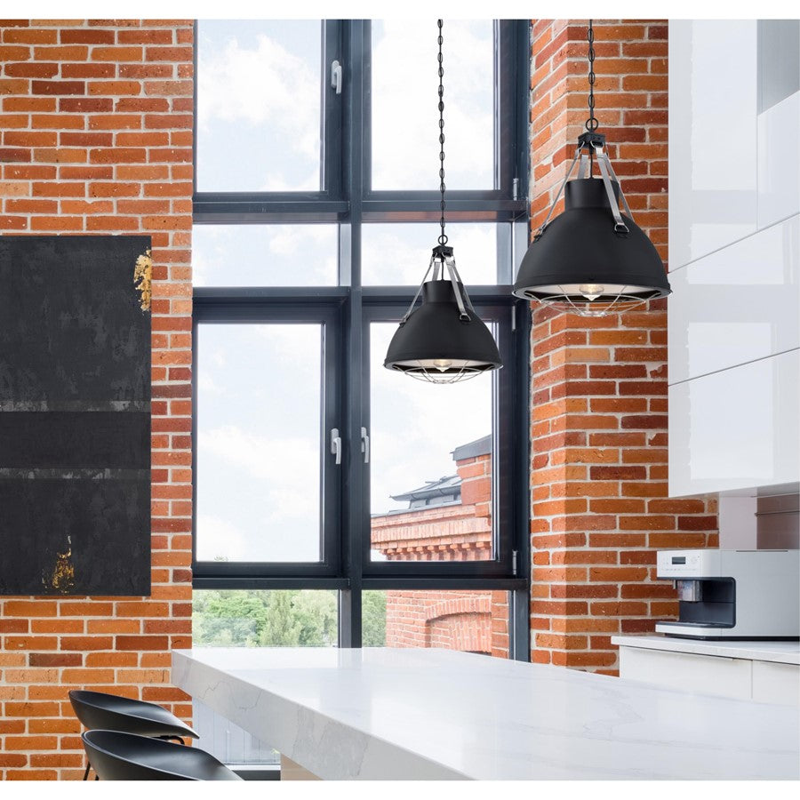 Westinghouse Bartley 16in 1-Light Pendant | Industrial Matte Black and Dark Pewter Cage Shade | Kitchen Island & Dining Room | Model 6116300