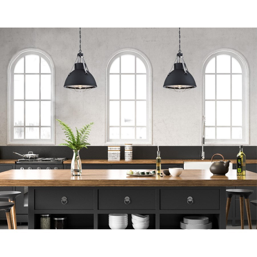 Westinghouse Bartley 16in 1-Light Pendant | Industrial Matte Black and Dark Pewter Cage Shade | Kitchen Island & Dining Room | Model 6116300