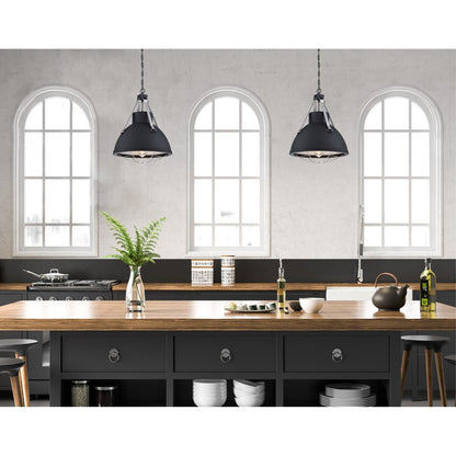 Westinghouse Bartley 16in 1-Light Pendant | Industrial Matte Black and Dark Pewter Cage Shade | Kitchen Island & Dining Room | Model 6116300