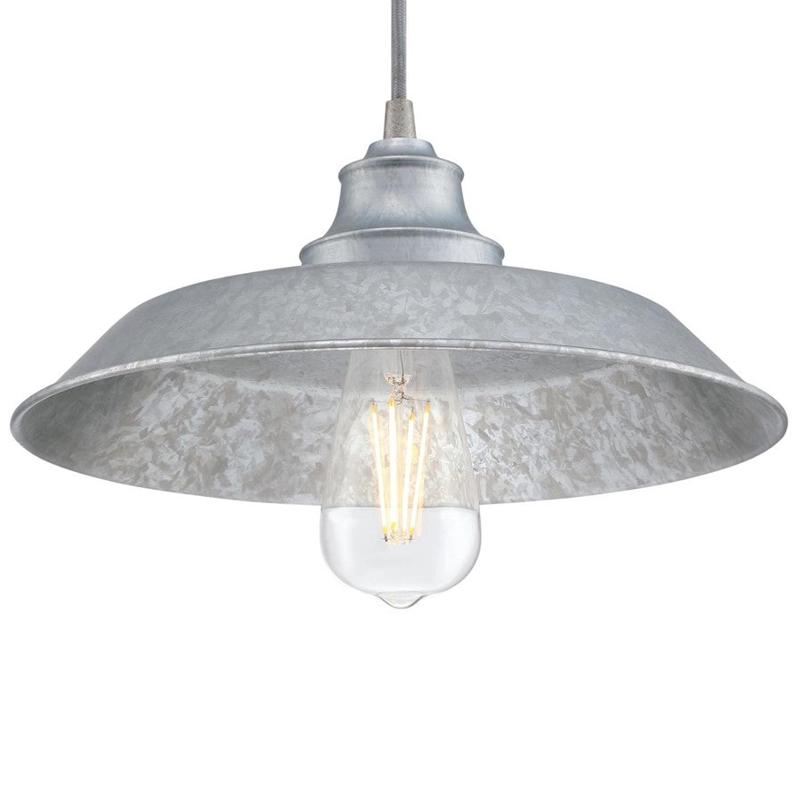 Westinghouse Iron Hill 12in 1-Light Pendant | Vintage Galvanized Steel and Metal Shade | Kitchen Island & Dining Room | Model 6117000