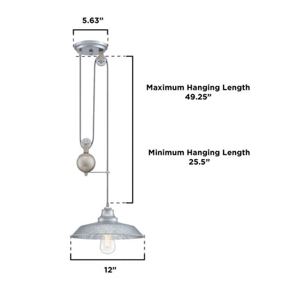 Westinghouse Iron Hill 12in 1-Light Pendant | Vintage Galvanized Steel and Metal Shade | Kitchen Island & Dining Room | Model 6117000