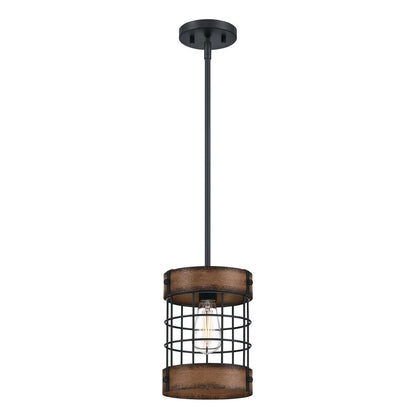 Westinghouse Langston 8in 1-Light Pendant | Vintage Matte Black and Barnwood Cage Shade | Kitchen Island & Dining Room | Model 6117900
