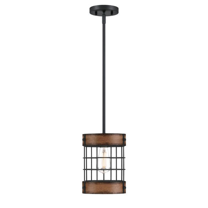 Westinghouse Langston 8in 1-Light Pendant | Vintage Matte Black and Barnwood Cage Shade | Kitchen Island & Dining Room | Model 6117900