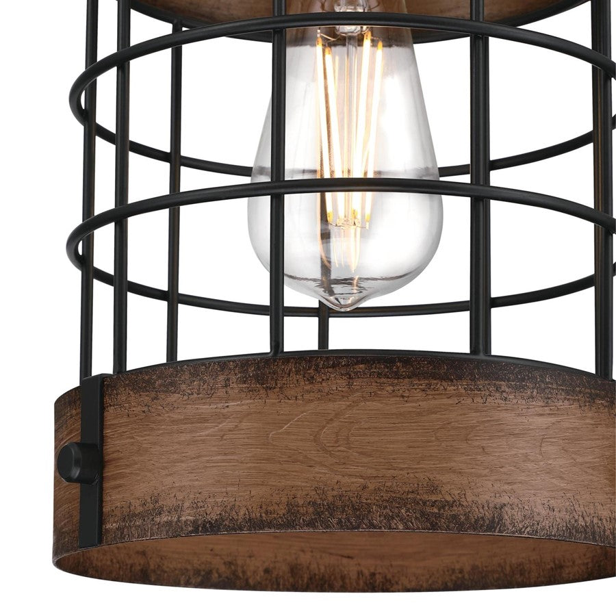 Westinghouse Langston 8in 1-Light Pendant | Vintage Matte Black and Barnwood Cage Shade | Kitchen Island & Dining Room | Model 6117900