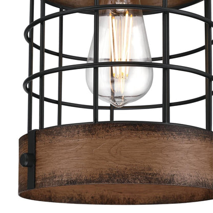 Westinghouse Langston 8in 1-Light Pendant | Vintage Matte Black and Barnwood Cage Shade | Kitchen Island & Dining Room | Model 6117900