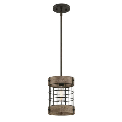 Westinghouse Langston 8in 1-Light Pendant | Vintage Oil-Rubbed Bronze and Vintage Pine Cage Shade | Kitchen Island & Dining Room | Model 6118000