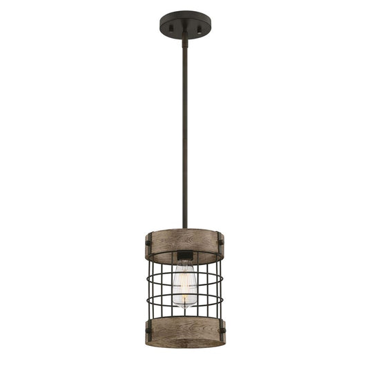 Westinghouse Langston 8in 1-Light Pendant | Vintage Oil-Rubbed Bronze and Vintage Pine Cage Shade | Kitchen Island & Dining Room | Model 6118000