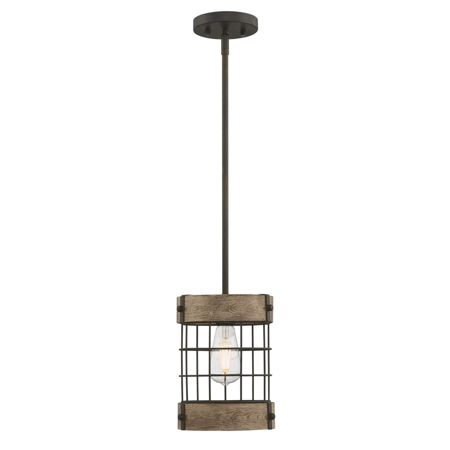 Westinghouse Langston 8in 1-Light Pendant | Vintage Oil-Rubbed Bronze and Vintage Pine Cage Shade | Kitchen Island & Dining Room | Model 6118000