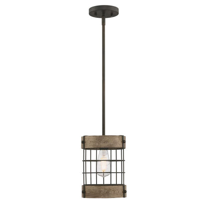 Westinghouse Langston 8in 1-Light Pendant | Vintage Oil-Rubbed Bronze and Vintage Pine Cage Shade | Kitchen Island & Dining Room | Model 6118000