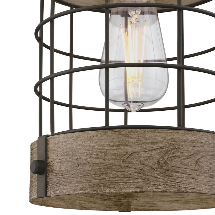 Westinghouse Langston 8in 1-Light Pendant | Vintage Oil-Rubbed Bronze and Vintage Pine Cage Shade | Kitchen Island & Dining Room | Model 6118000