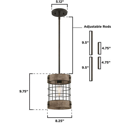 Westinghouse Langston 8in 1-Light Pendant | Vintage Oil-Rubbed Bronze and Vintage Pine Cage Shade | Kitchen Island & Dining Room | Model 6118000