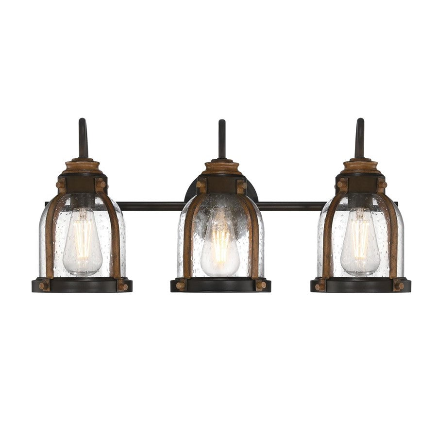 Westinghouse Cindy 24in 3-Light Wall Sconce | Vintage Oil-Rubbed Bronze and Barnwood with Clear Seeded Glass | Bathroom Vanity & | Model 6118200