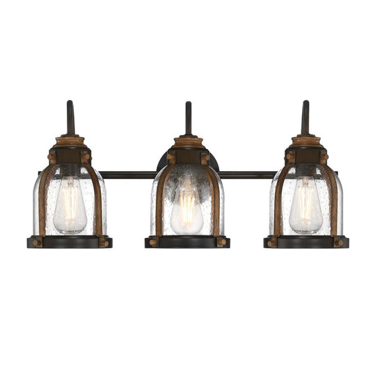 Westinghouse Cindy 24in 3-Light Wall Sconce | Vintage Oil-Rubbed Bronze and Barnwood with Clear Seeded Glass | Bathroom Vanity & | Model 6118200