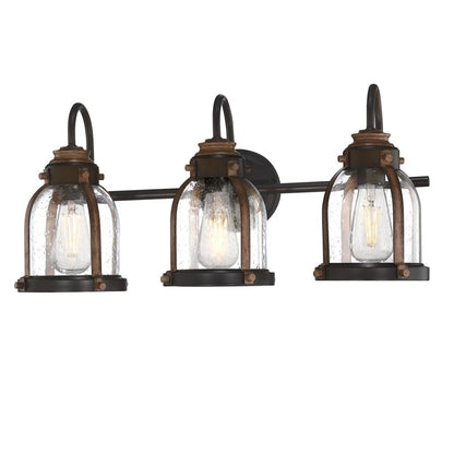 Westinghouse Cindy 24in 3-Light Wall Sconce | Vintage Oil-Rubbed Bronze and Barnwood with Clear Seeded Glass | Bathroom Vanity & | Model 6118200