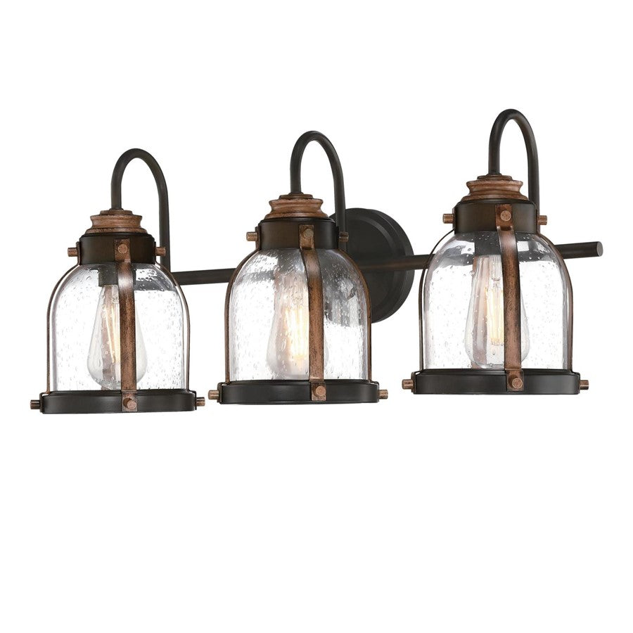 Westinghouse Cindy 24in 3-Light Wall Sconce | Vintage Oil-Rubbed Bronze and Barnwood with Clear Seeded Glass | Bathroom Vanity & | Model 6118200