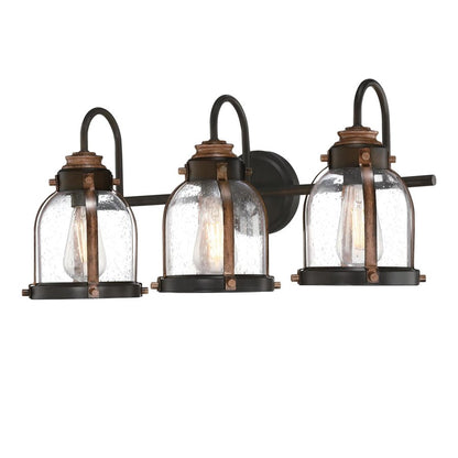 Westinghouse Cindy 24in 3-Light Wall Sconce | Vintage Oil-Rubbed Bronze and Barnwood with Clear Seeded Glass | Bathroom Vanity & | Model 6118200