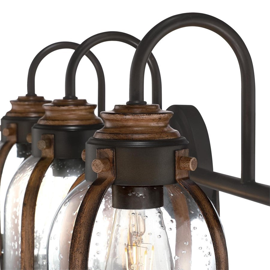 Westinghouse Cindy 24in 3-Light Wall Sconce | Vintage Oil-Rubbed Bronze and Barnwood with Clear Seeded Glass | Bathroom Vanity & | Model 6118200