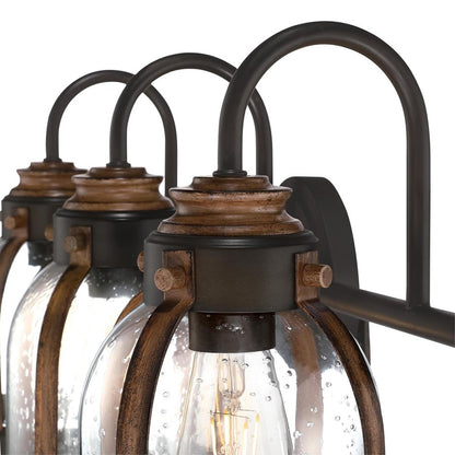 Westinghouse Cindy 24in 3-Light Wall Sconce | Vintage Oil-Rubbed Bronze and Barnwood with Clear Seeded Glass | Bathroom Vanity & | Model 6118200