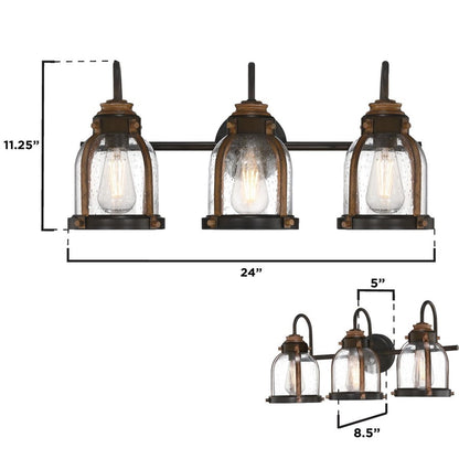 Westinghouse Cindy 24in 3-Light Wall Sconce | Vintage Oil-Rubbed Bronze and Barnwood with Clear Seeded Glass | Bathroom Vanity & | Model 6118200