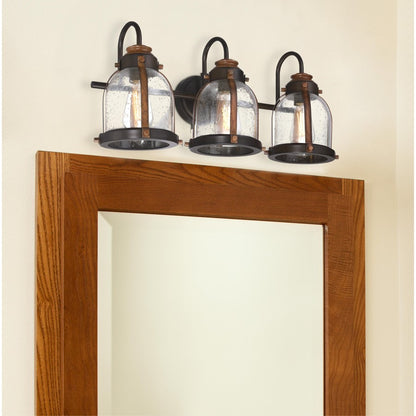 Westinghouse Cindy 24in 3-Light Wall Sconce | Vintage Oil-Rubbed Bronze and Barnwood with Clear Seeded Glass | Bathroom Vanity & | Model 6118200