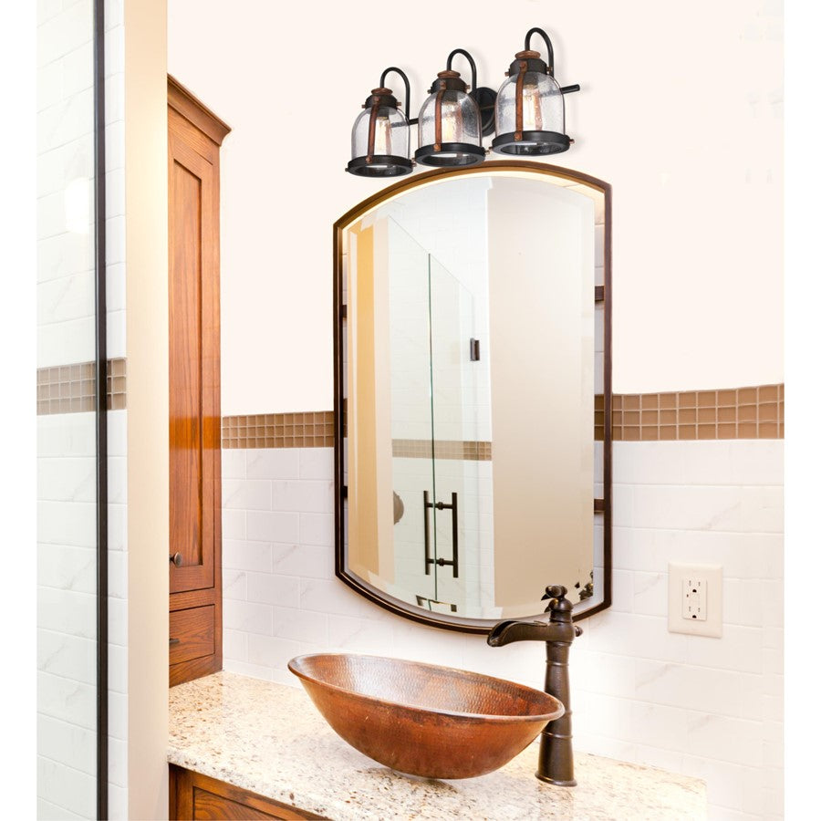Westinghouse Cindy 24in 3-Light Wall Sconce | Vintage Oil-Rubbed Bronze and Barnwood with Clear Seeded Glass | Bathroom Vanity & | Model 6118200