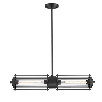Westinghouse Marlowe 31in 2-Light Pendant | Vintage Matte Black and Clear Ribbed Glass | Kitchen Island & Dining Room | 800 Lumens | Model 6118400