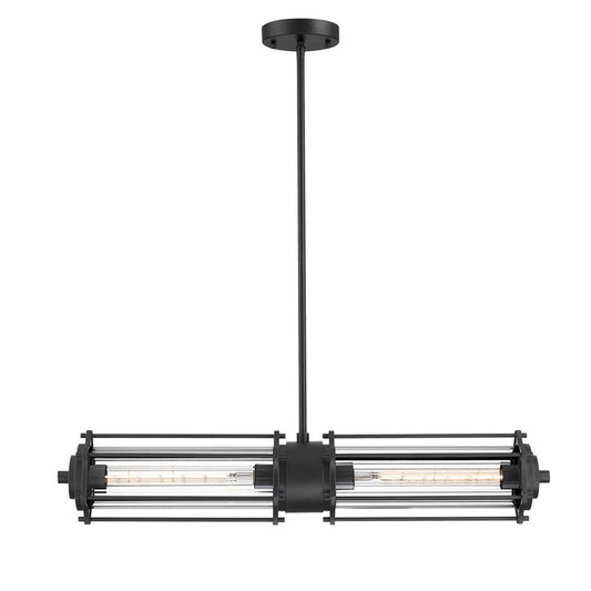 Westinghouse Marlowe 31in 2-Light Pendant | Vintage Matte Black and Clear Ribbed Glass | Kitchen Island & Dining Room | 800 Lumens | Model 6118400