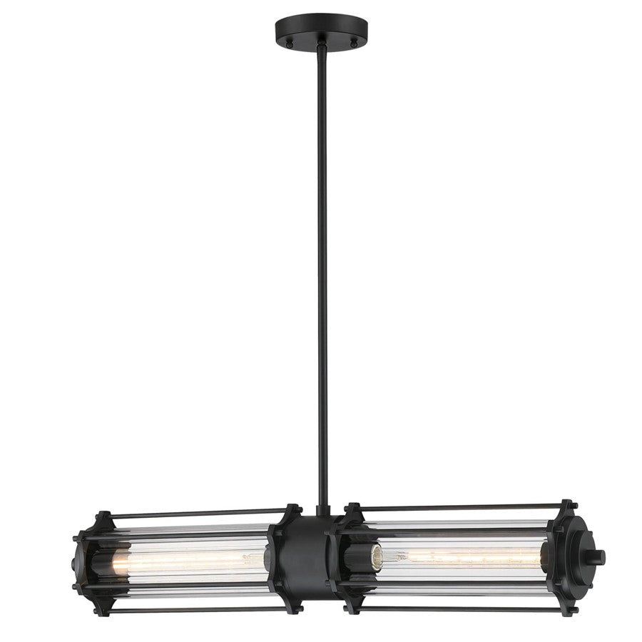 Westinghouse Marlowe 31in 2-Light Pendant | Vintage Matte Black and Clear Ribbed Glass | Kitchen Island & Dining Room | 800 Lumens | Model 6118400