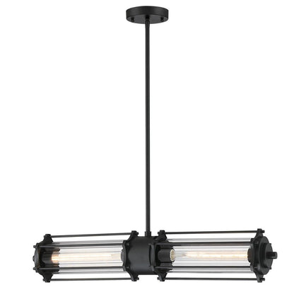 Westinghouse Marlowe 31in 2-Light Pendant | Vintage Matte Black and Clear Ribbed Glass | Kitchen Island & Dining Room | 800 Lumens | Model 6118400