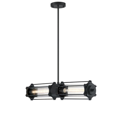 Westinghouse Marlowe 31in 2-Light Pendant | Vintage Matte Black and Clear Ribbed Glass | Kitchen Island & Dining Room | 800 Lumens | Model 6118400