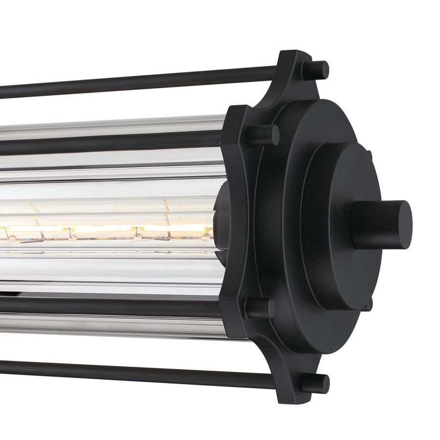 Westinghouse Marlowe 31in 2-Light Pendant | Vintage Matte Black and Clear Ribbed Glass | Kitchen Island & Dining Room | 800 Lumens | Model 6118400