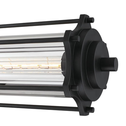 Westinghouse Marlowe 31in 2-Light Pendant | Vintage Matte Black and Clear Ribbed Glass | Kitchen Island & Dining Room | 800 Lumens | Model 6118400
