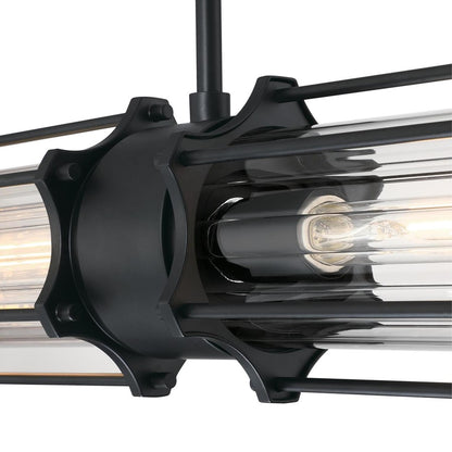 Westinghouse Marlowe 31in 2-Light Pendant | Vintage Matte Black and Clear Ribbed Glass | Kitchen Island & Dining Room | 800 Lumens | Model 6118400