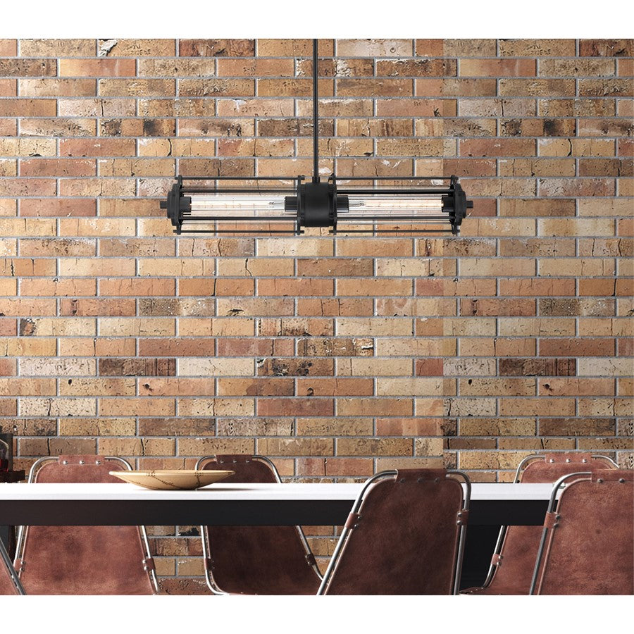 Westinghouse Marlowe 31in 2-Light Pendant | Vintage Matte Black and Clear Ribbed Glass | Kitchen Island & Dining Room | 800 Lumens | Model 6118400