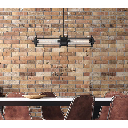 Westinghouse Marlowe 31in 2-Light Pendant | Vintage Matte Black and Clear Ribbed Glass | Kitchen Island & Dining Room | 800 Lumens | Model 6118400